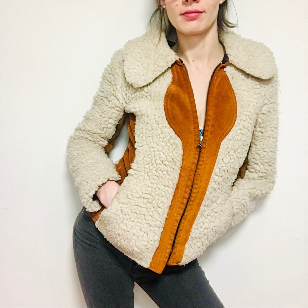 VINTAGE  Suede & Faux Shearling Bomber Jacket